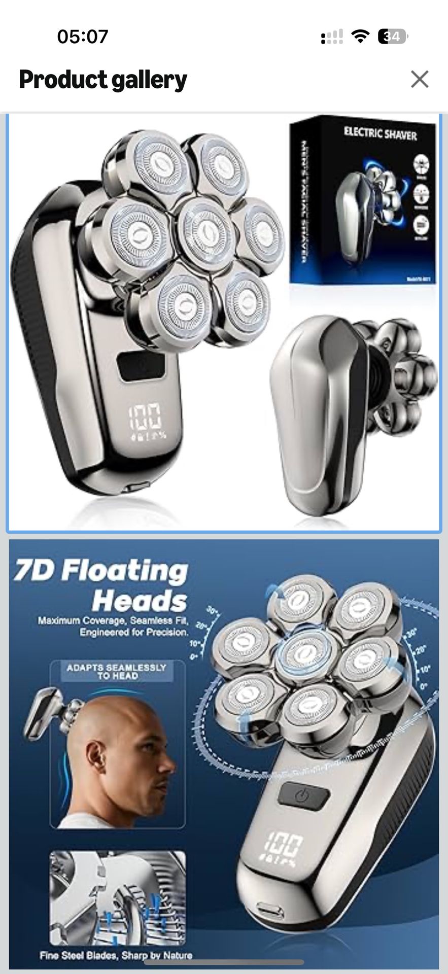 Head Shaver for Bald Men, Coklean 1400mAh Detachable Electric Shavers Rechargeable Rotary Shaver with LED Display & 8500RPM Motor IPX6 Waterproof Dry/