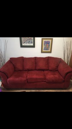 Red microfiber sofa