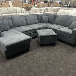Gray Comfy Sectional W/ Ottoman 