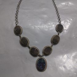 925 Silver With 7  Different Multicolor Stone Adjustablbe Chain 19-in Used