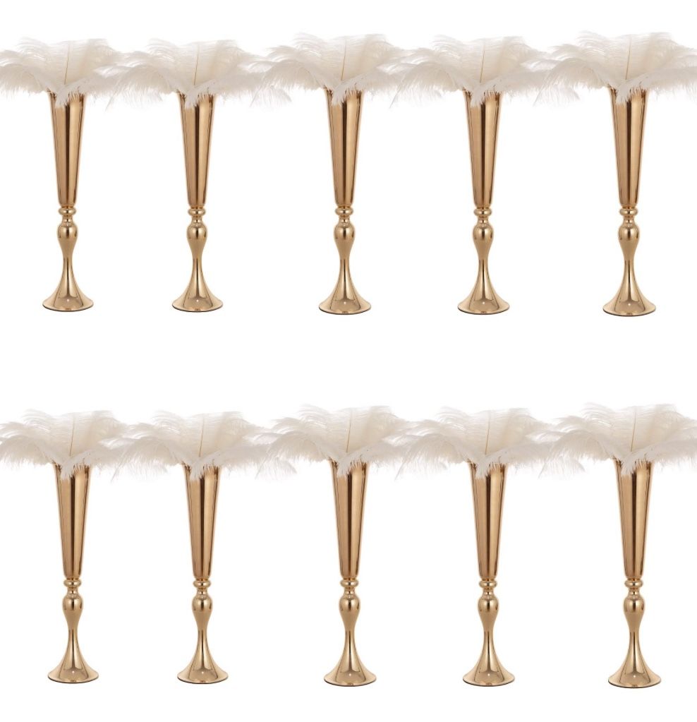 Gold Vases For Centerpieces Table Wedding Vase - 10 Pcs 21.9" Tall Versatile Metal Trumpet Vase Tabletop Flower Stand For Party Dinner Anniversary Cer