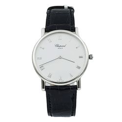 Men's Chopard 32mm Classique Homme Vintage 18K White Gold Watch with Black Leather Strap and White Dial. (Pre-Owned)