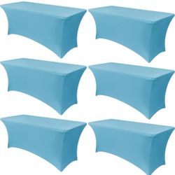 Obstal - Set of 6 Stretch Lycra Table Covers for 1.83m Tables - Universal Rectangular Tablecloth Protector for Weddings, Banquets and Parties (Aquamar