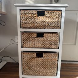 Side Table / Entry Table | White with Whicker Baskets