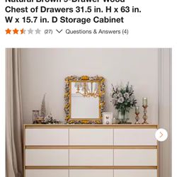 Natural Brown 9-Drawer Wood Chest of Drawers 31.5 in. H x 63 in. W x 15.7 in. D Storage Cabinet