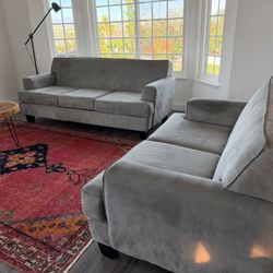 Sofa + Loveseat Set – Gray/Blue – $175 for Both 