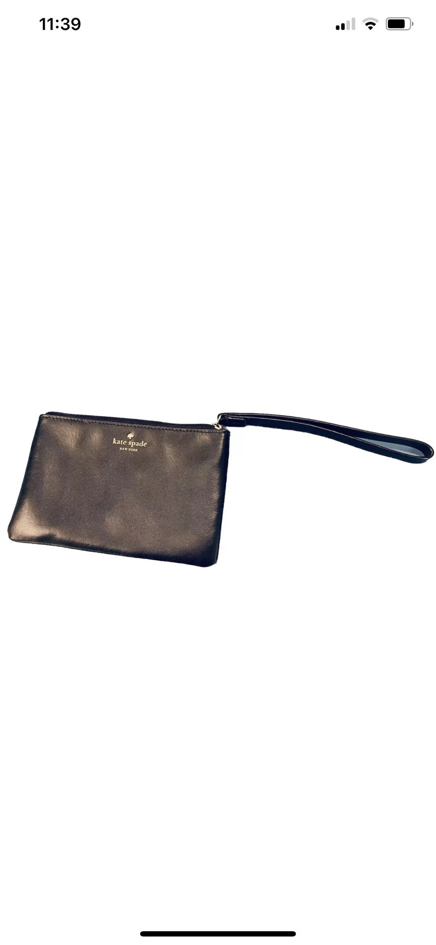Kate Spade Black Pebbled Leather Top Zip Pouch Wristlet