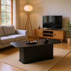 Coffee Table Black Oak Wood Surface and Black Metel Feet