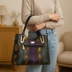 Multicolor Snake-Pattern Tote Bag (with Adjustable Shoulder Strap)