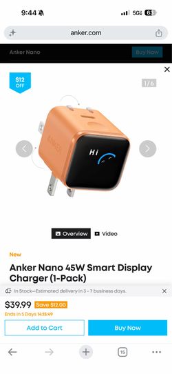 Anker Nano 45W Smart Display Charger Orange