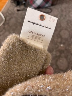 American Eagle NWT crew socks, shimmer gold