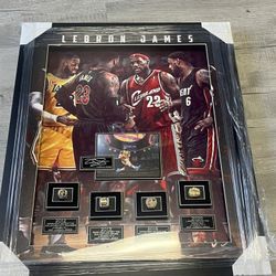 Lebron James Framed Championship Rings Shadowbox 27x33 w/ Engraved
