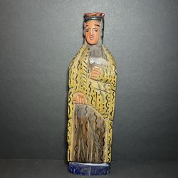 VTG Artisanal Hand Carved Wooden Folk Art Santos Saint Statue Sculpture 11.5"