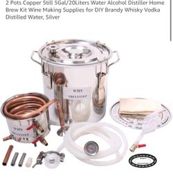2 Pots Copper Still 5Gal/20Liters Water Alcohol Distiller Home Brew Kit Wine Making Supplies for DIY Brandy Whisky Vodka Distilled Water