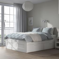 BRIMNES bed frame with storage, white, luroy slacks, full size