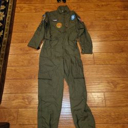 Top Gun Fighter Pilot Flight Suit Costume w/ Dog Tags & Aviator Sunglasses