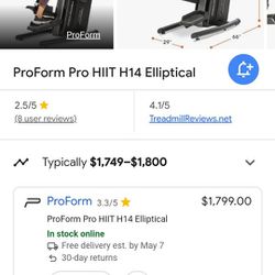 Proform Cardio Hiit Elliptical.    $150       Maxi Climber $50  See Description  More Equipment 