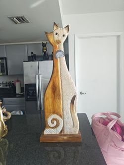 Hand-Carved Wooden Cat Sculpture