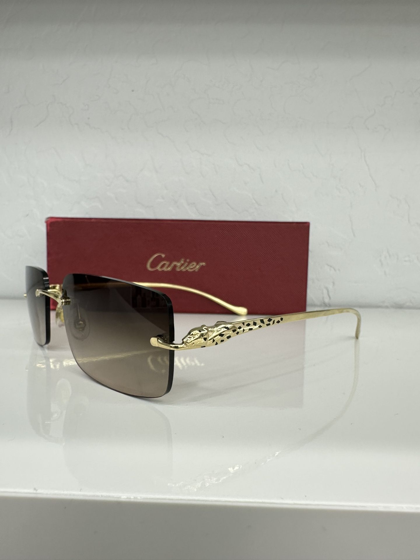 Cartier Panthère Classic Rectangular Sunglasses Black/Gold 