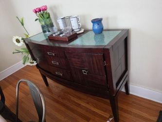 Dark Wood Sideboard Buffet with Glass Top