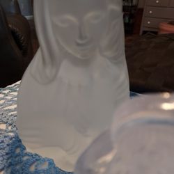 Vtg 1970s Frosted Viking Glass Madonna of Faith & Clear & Frosted Mary & Baby Jesus