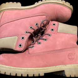 Pink Timberland Work Boots Nubuck Leather Clean 5M