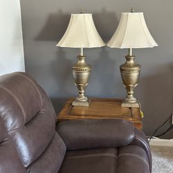 Lamps 2 Gold Tone Vintage Berman Art Decorated with Shades