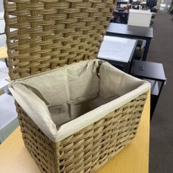Storage Basket with Lid, Woven Blanket Bin with Handles, Foldable, Removable Liner, 