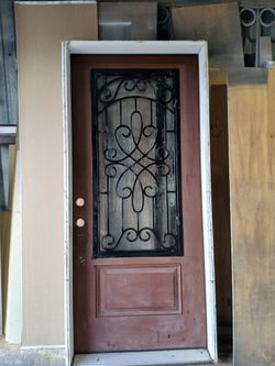 Exterior Entry Door with Wrought Iron Glass Insert