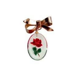 1940/1950s Dangling Brooch Pin, 1.5 in, Victorian Revival, Lucite Reversed Carvi