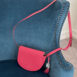 Ralph Lauren Womens Leather Dark Pink Boho Shoulder Crossbody Bag New