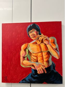 Large “William Yu” Oil On Canvas Painting Of Bruce Lee