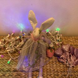 Easter Bunny  Decorations - sitting bunny, 2 strands of pastel lights & glitter hearts - Simi