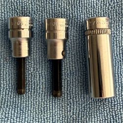 Indestro Super 2742H 1/2” deep socket & Duro Chrome USA 4005 4006 5mm & 6mm Hex Bits 3/8” drive
