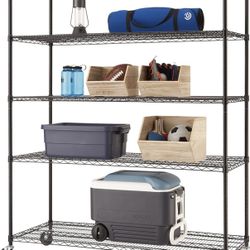 5-Tier Adjustable Wire Shelving with Wheels for Kitchen Organization, Garage Storage, Laundry Room, NSF Certified, 600 to 2250 Pound Capacity, 60” by 