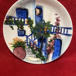 6.25 Inch Handmade Hand Painted Blue Ceramic Wall Hanging Plate Imported From Greece