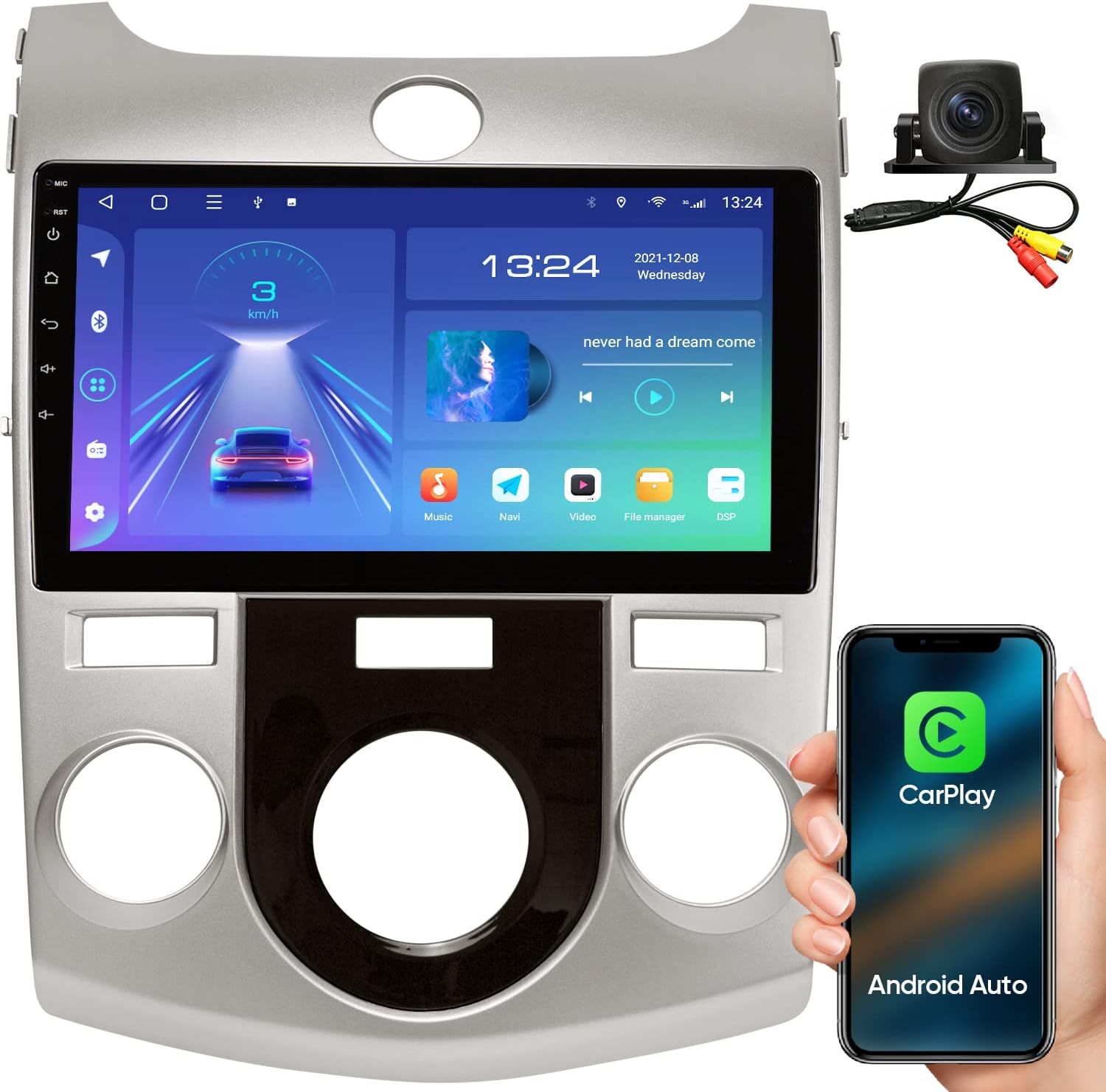 9 Inch 5G WiFi 8 Core 1280 * 720 Resolution Car Stereo Radio for Kia Forte 2009-2012 with Carplay Android Auto Android 12.0 GPS Navigation Support 48E