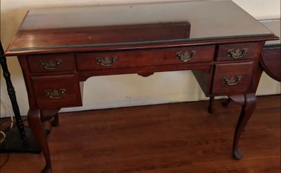 Solid cherry Wood Writing Desk with Glass Top