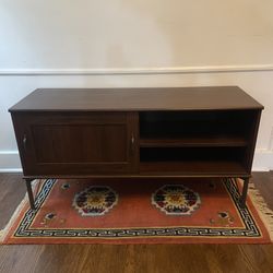 IKEA Tockarp TV Stand Media Console Dark Wood Metal Legs Sliding Cabinet Door