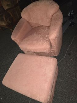 : Vintage Flexsteel Swivel Armchair & Matching Ottoman - Dusty Rose