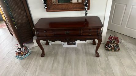 Dark Cherry Wood Console Table with Drawers