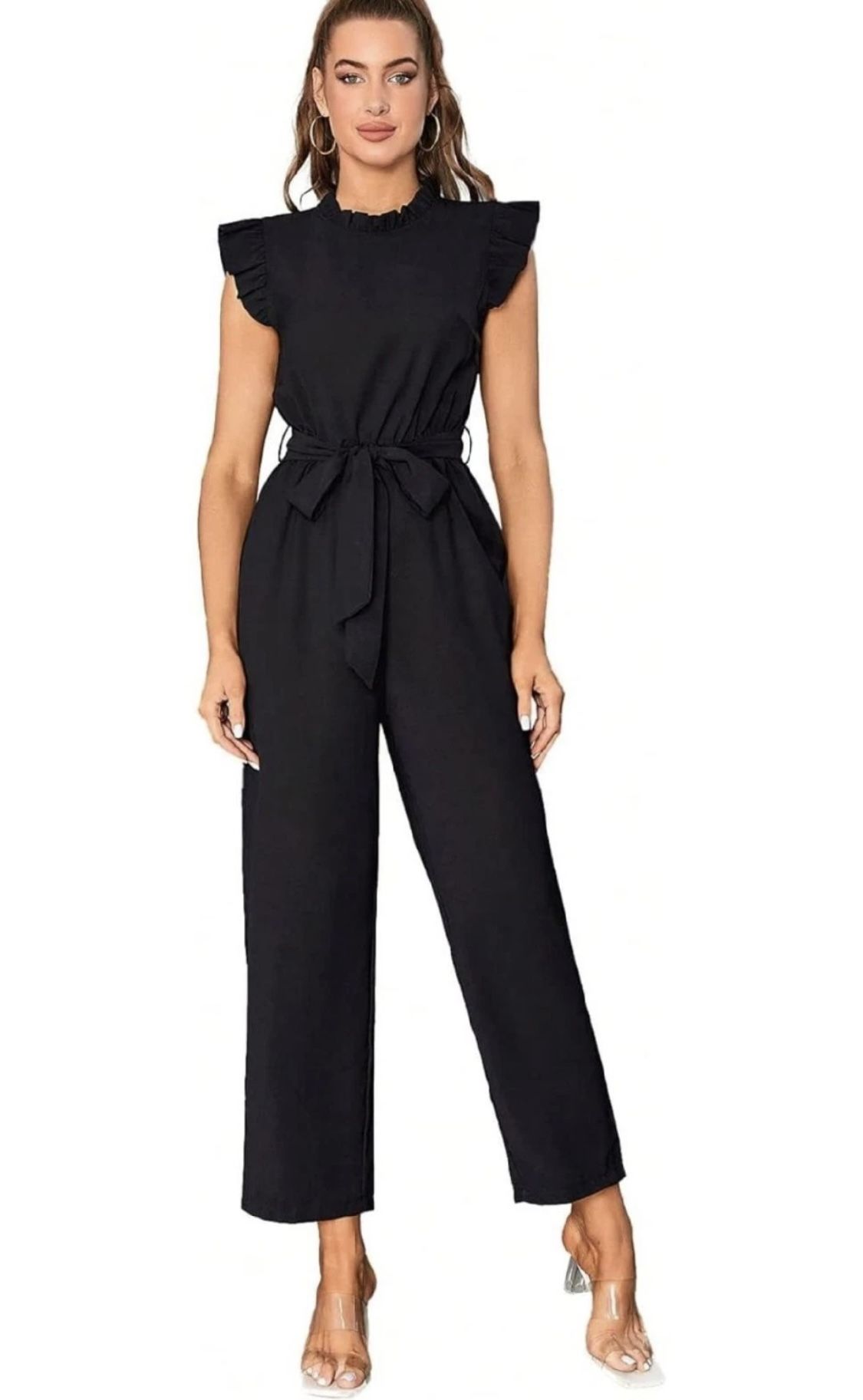 NEW Women's Ruffle Cap Sleeve Belted Pants Jumpsuit Size Medium New, with tags