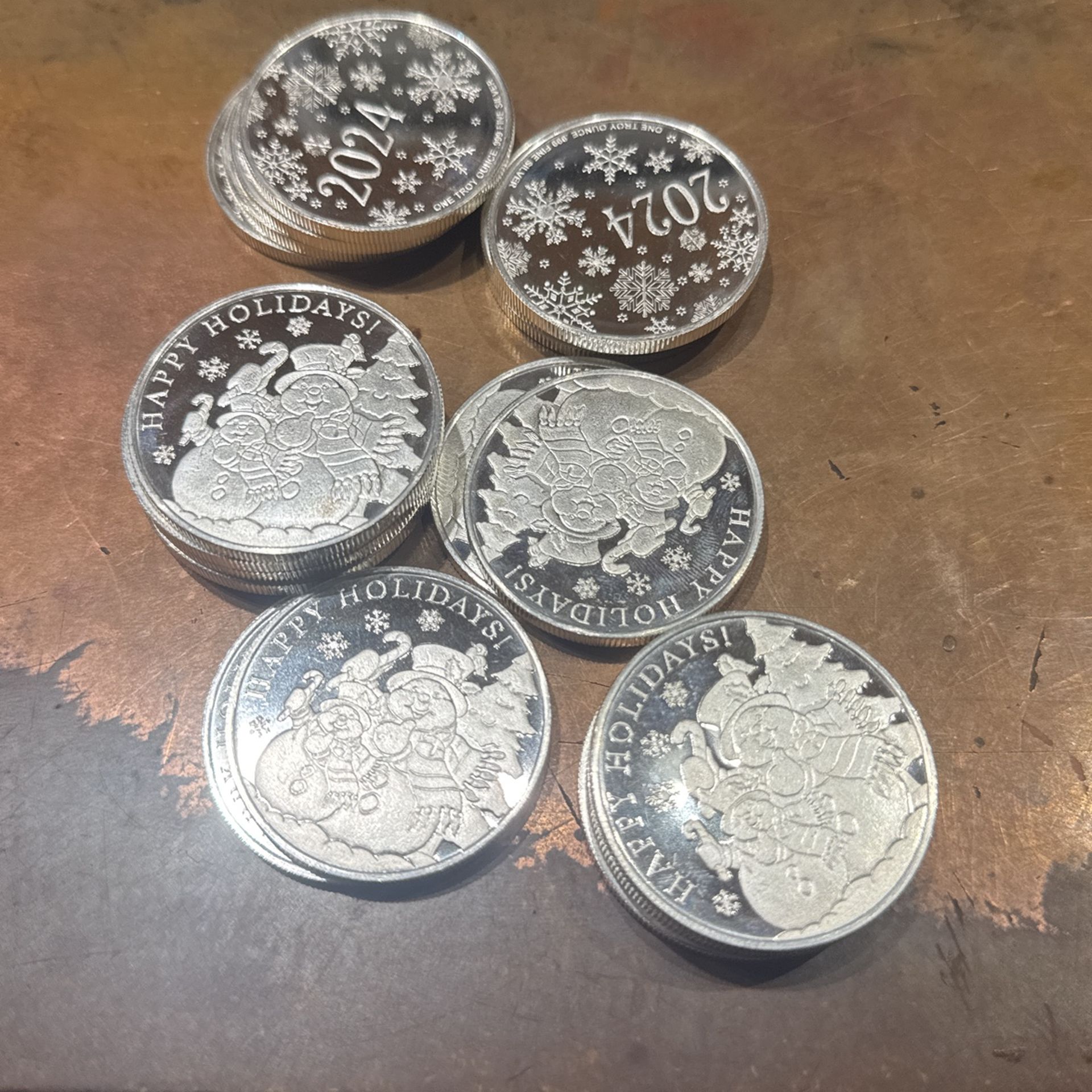 2024 Happy Holidays 1ozt .999 Silver Rounds Each