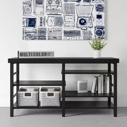 Adjustable Storage TV Stand for TVs up to 50" Black Wood Grain Finish 

