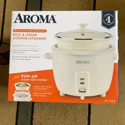 Aroma 16 Rice Cups Cooked Rice & Grain Cooker + Steamer New