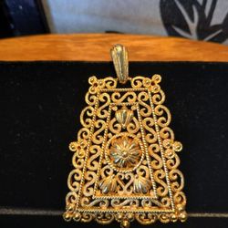 Vintage Filigree Trifari Gold Town Pendant 