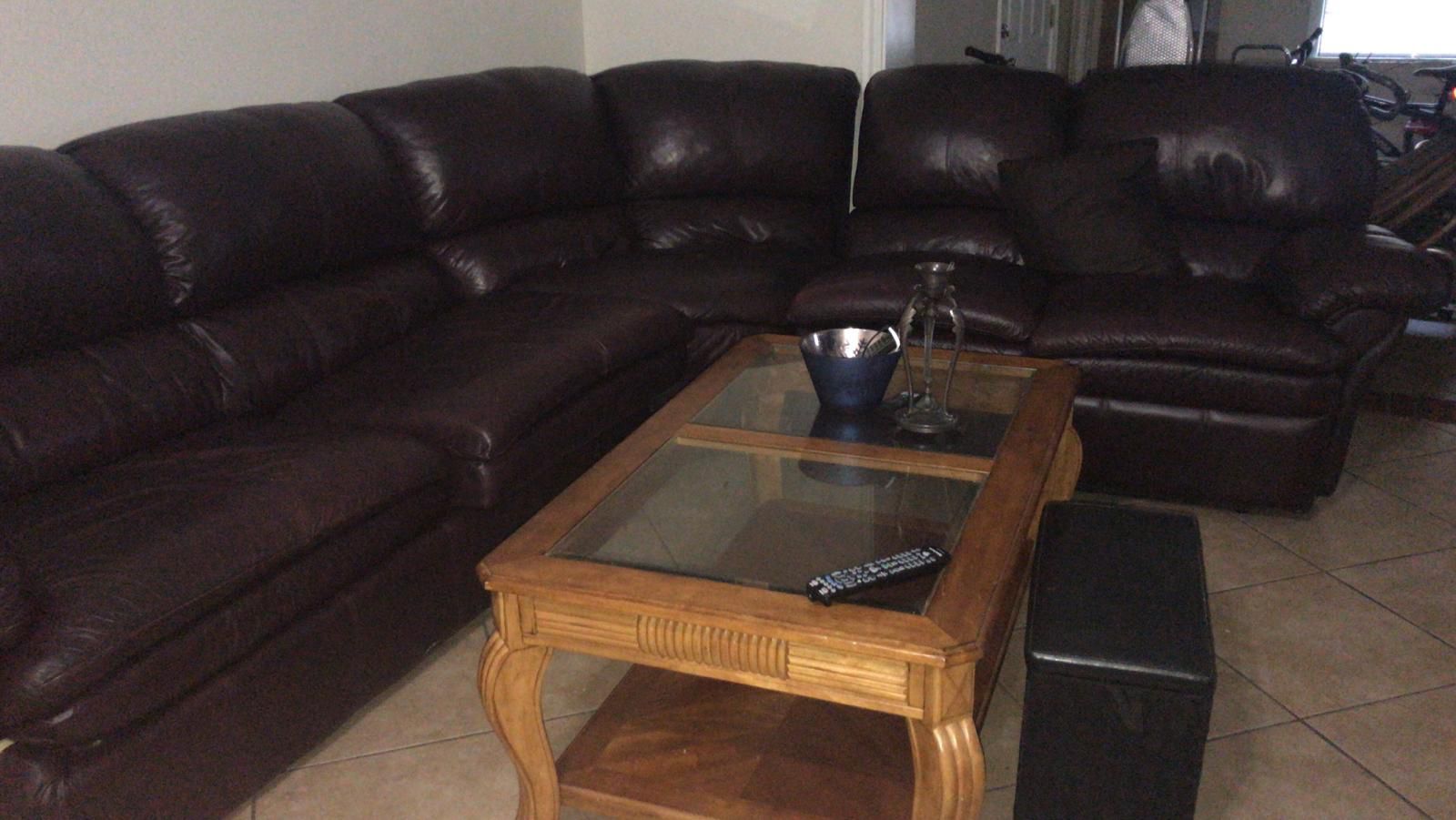 Sectional brown leather