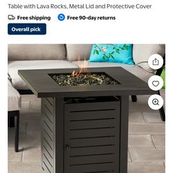 Mainstays 28" Square 50000 BTU Propane Gas Fire Pit Table with Lava Rocks, Metal Lid and Protective Cover