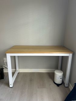 Wood Top Desk with White Metal Frame