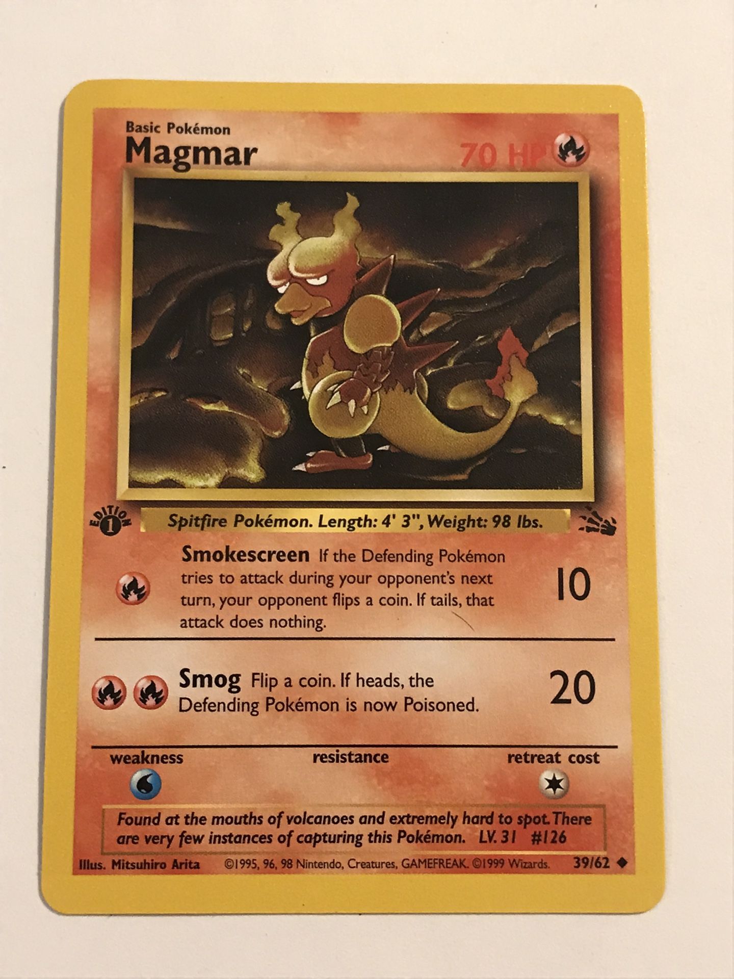 1999 1st EDITION POKEMON MAGMAR # 39/62